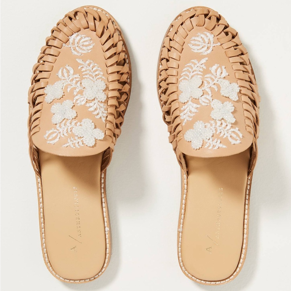 Anthropologie Embroidered Woven Slip On Mule Sandal with Glass Beads, Size 9.5 - Picture 2 of 7